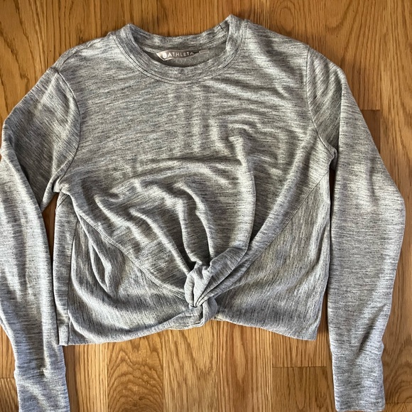 ATHLETA Essence Twist Front Long Sleeve Top XS soft gray heathered modal stretch - Picture 2 of 5